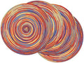 SHACOS Round Braided Placemats Set of 4 Variegated Colorful Placemats for Dining Tables Holiday Party Decor (Rainbow Red, 4)