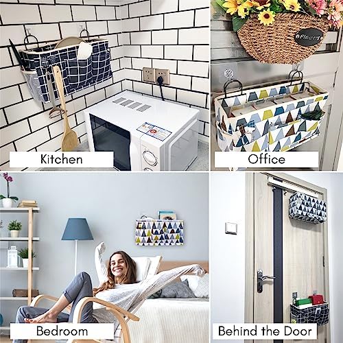 Kanrichu 2pcs Large Wall Hanging Organizer Bag, Linen Fabric Door Hanging Storage Baskets with Pockets, Waterproof Bin for Kitchen, Bedroom, Office, RV Camper (Colors)