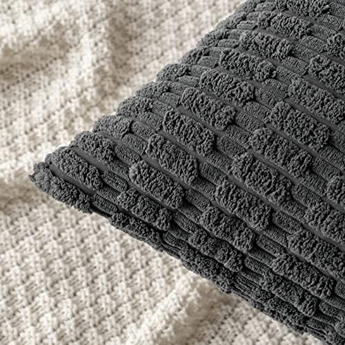 MIULEE Corduroy Decorative Throw Pillow Covers 20x20 Dark Grey Pack of 2