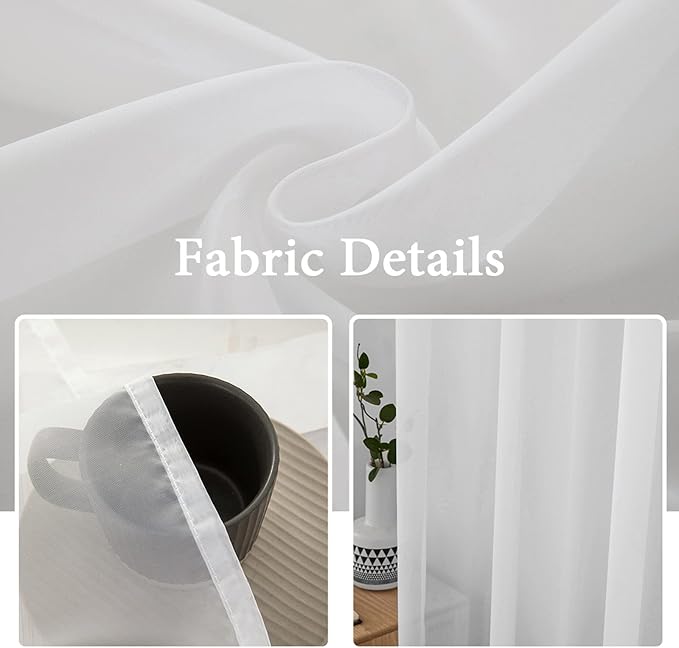 MIULEE White Sheer Curtains 90 Inches Long, 54 X 90 Inches, 2 Panels | Solid - Image 3