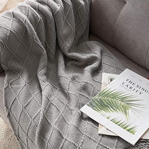 BOURINA Light Grey Throw Blanket 50x90Inch Boho Knit Soft Throw Bed Blanket