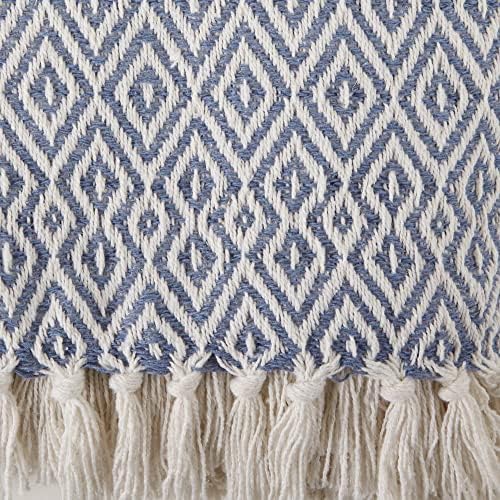 DII Rustic Farmhouse Double Diamond Woven Throw, 50x60, Stonewash Blue