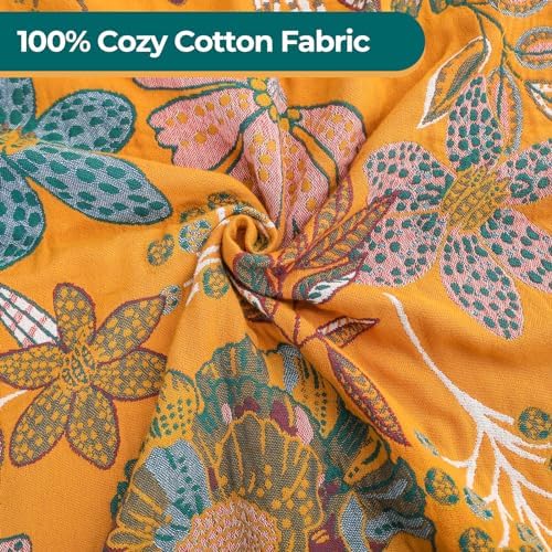 Green Floral Cotton Throw Blanket for Bed Couch Travel 60''x80''
