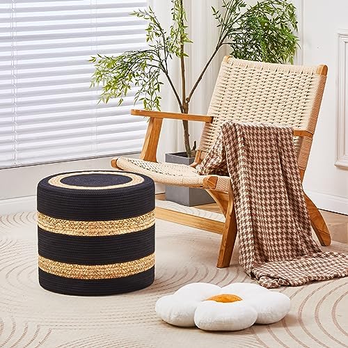 18'' Ottoman Pouf Natural Braided Poof Rustic Handweave Lounge Pouffe