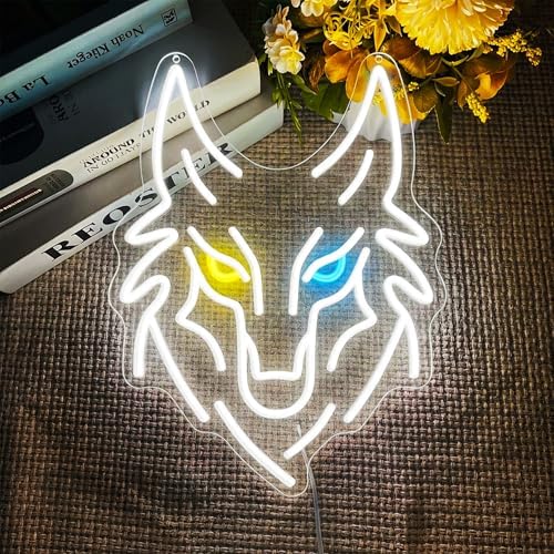 Wolf Neon Sign, Dimmable LED Wolf Wall Decor with Memory Dimmer