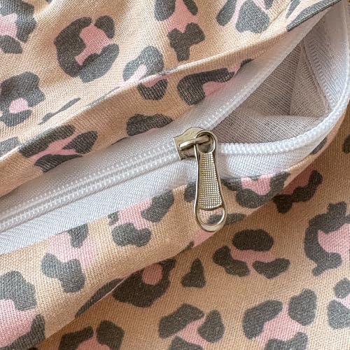 Leopard Duvet Cover Set Queen,Muslin Cotton,Nude Beige Pink