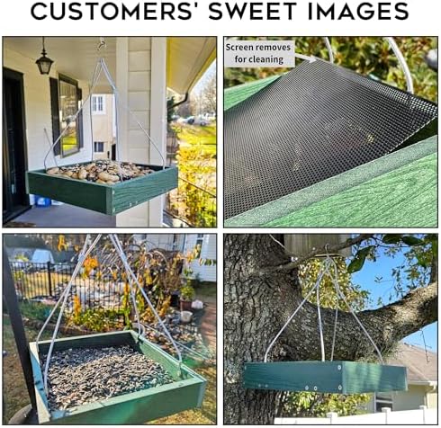 Gtongoko WPC Composite Platform Bird Feeder Hanging, Large 3.5 lbs Capacity, Durable, Seed Tray Bird Feeder for Outdoors with Metal Mesh Bottom Weather-Resistant for Garden Yard, Green