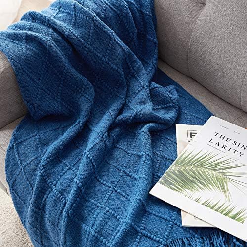 BOURINA Royal Blue Throw Blanket 50x60 Inch Knitted Soft Throw Sofa Blanket