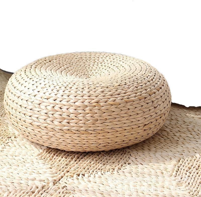 Straw Flat Seat Cushion, Handmade Floor Pouf Mat, Ottoman Footstool for Meditation, Zen, Yoga Practice or Buddha (15.7" Dia. x 6.3" H)