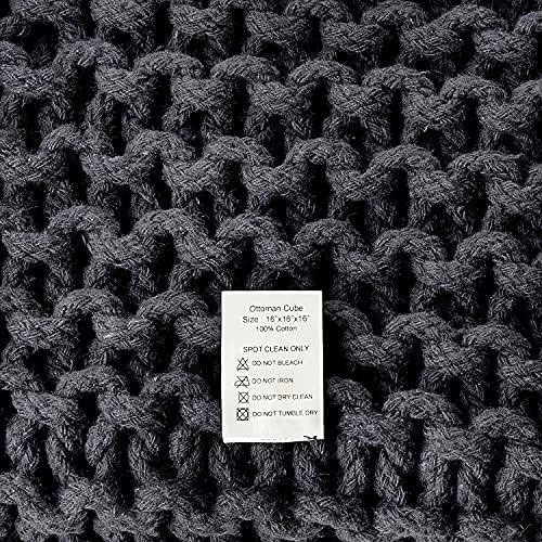 · REDEARTH · Cube Ottoman - Hand Knitted Boho Poof Footrest - Dark Gray