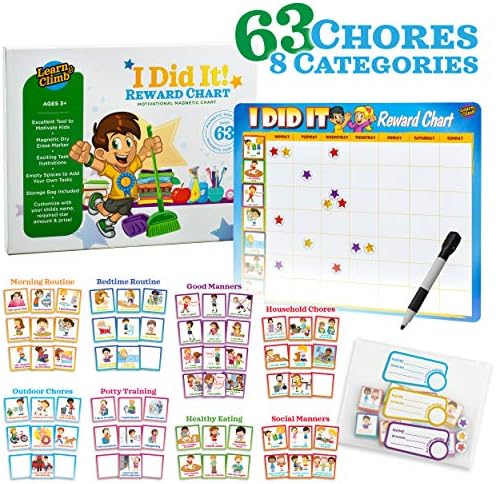 Kids Responsibility Reward Chart - Magnetic Board - 63 Chores Chore Chart
