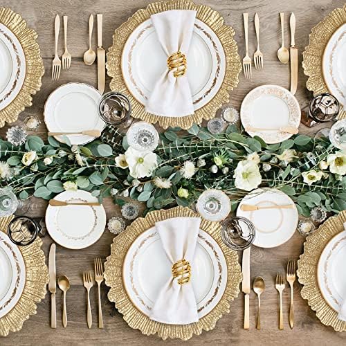 MAONAME Gold Charger Plates Set of 12, Reef Plate Chargers for Dinner Plate, Round Plastic Table Chargers for Thanksgiving, Christmas