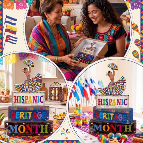Moucuny 4 Pcs Hispanic Heritage Month Decorations, Dancer Wood Block Sign