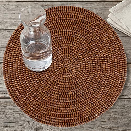 ALPHA Living HOME Woven Placemats Set of 2 Dark Brown Natural Wood Mats