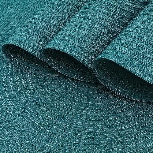 SHACOS Round Placemats Set of 6 Washable 15 inch Round Table Mats Cotton Polyester Woven Braided Place Mats for Dining Table, Teal Green