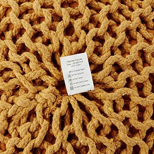 · REDEARTH · Round Pouf Ottoman - Hand Knitted Boho Poof Footrest - Mustard