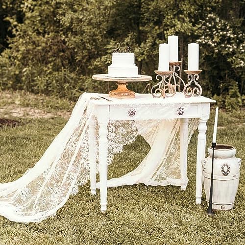 LuoluoHouse Rustic Ivory Wedding Tablecloths Lace Chic Rectangular