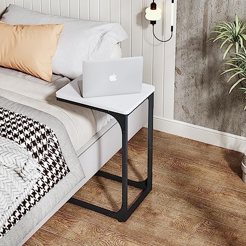 QEEIG C Shaped End Table Side Tables for Couch Set of 2, White & Black
