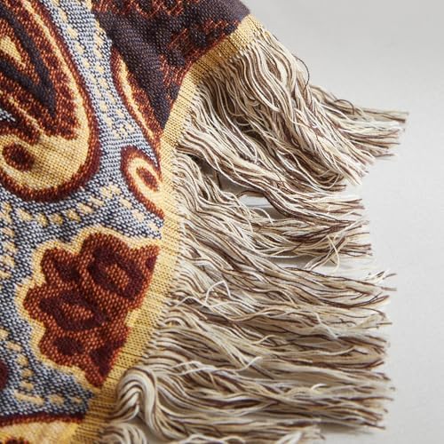 Bailix Boho Throw Blanket, 100% Cotton, Woven Paisley Pattern, 60"x80"