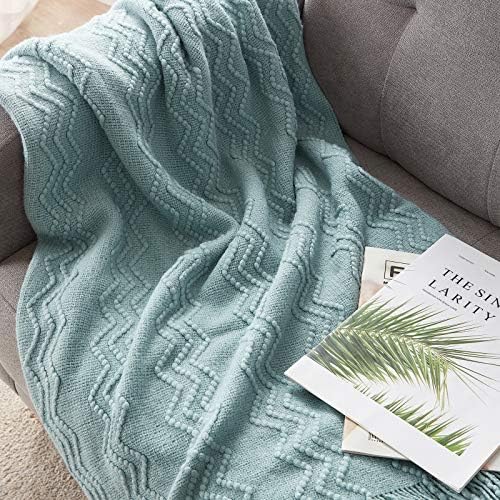 BOURINA Aqua Throw Blanket 60x80 Inch Boho Knitted Soft Throw Sofa Blanket