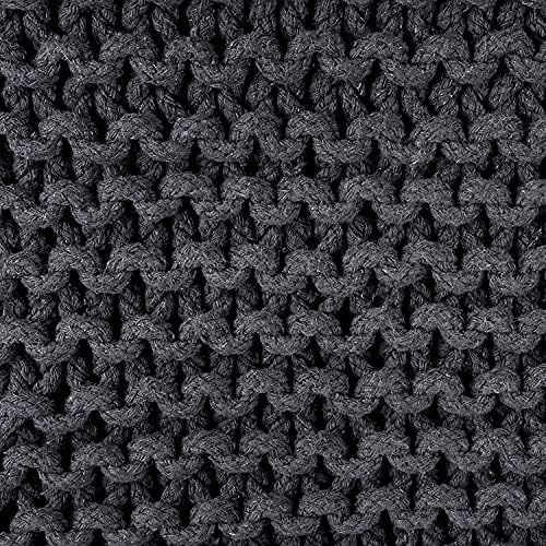 · REDEARTH · Cube Ottoman - Hand Knitted Boho Poof Footrest - Dark Gray