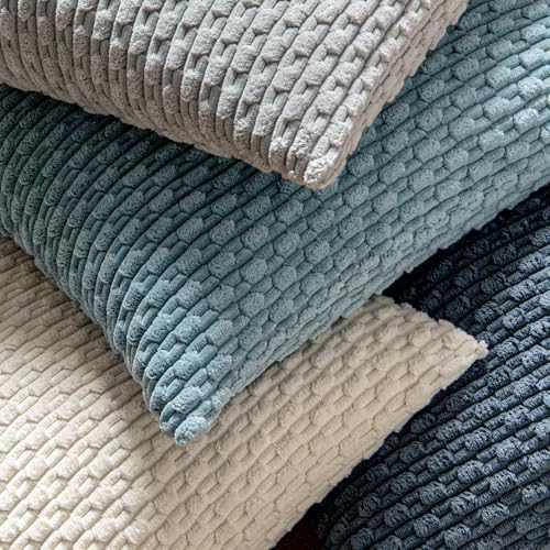 MIULEE Decorative Throw Pillow Covers 20x20 Blue Textured Corduroy