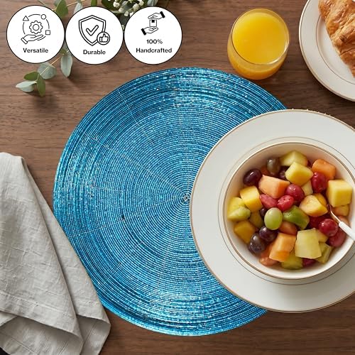 CLEENTABLE Beaded Round Placemats, Set of 4, Teal