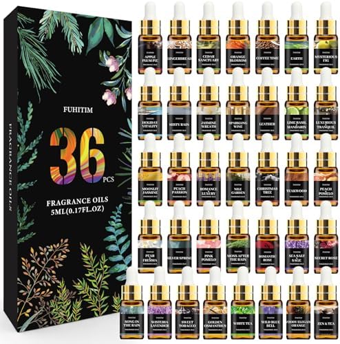 36 Pcs Fragrance Oil Set for Diffusers, Humidifiers, Skin Care, Massage, Premium Fragrance Oil, Gift for Friend, DIY Candle and Soap Making(36 * 5ML)