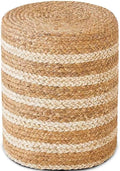 14" Boho Pouf Patio Ottomans Natural Straw Handweave Rustic Round Footstool