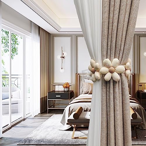 2pcs Curtain Ties Flower Curtain Buckles, Curtain Holdbacks,Curtain Clips, Cute Flower Curtain Ties Decorative Rope for Bedroom Window Treatment ﻿