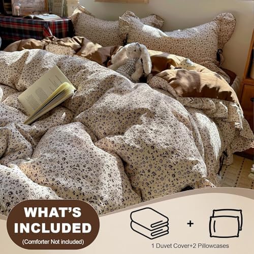 Twin Size Duvet Cover Set 3 Pcs,Vintage Ruffled Bedding 68"×86"