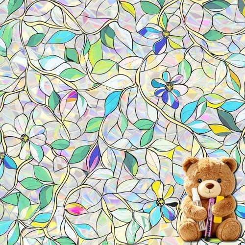 SOMWISE Rainbow Stained Glass Window Privacy Film,Heat Blocking Decor Cling