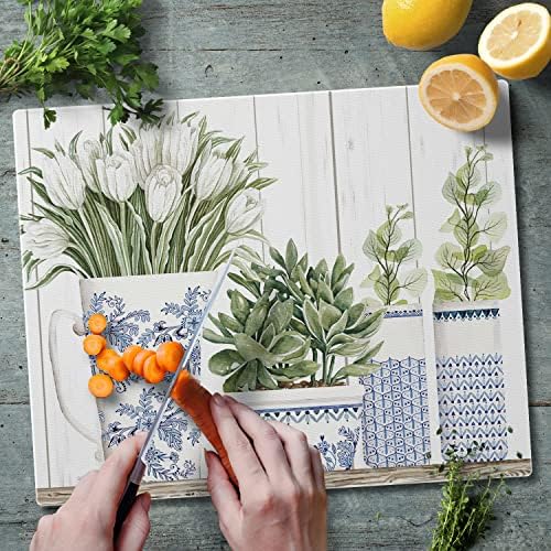 CounterArt Blue & White Pottery 3mm Tempered Glass Cutting Board 15" x 12"
