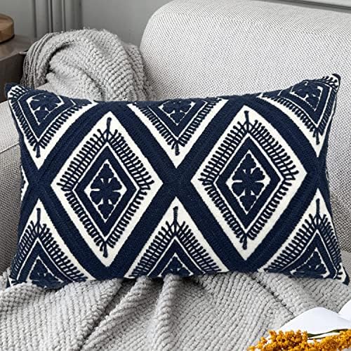 Alysheer Embroidered Decorative Lumbar Throw Pillow Cover 12"x 20",1pc Navy