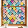 Haton Stained Glass Window Film, Rainbow Lattice Stickers, 35.4" x 78.7"