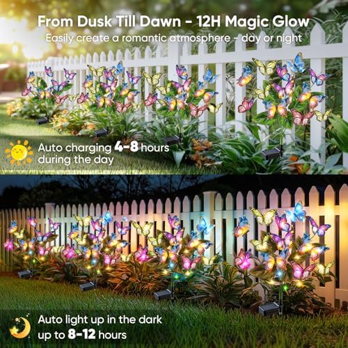 Solar Lights Outdoor Garden Decor: 4 Pack Colorful LEDs Butterfly Lights