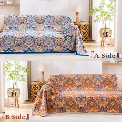 XIBLC Boho Throw Blanket for Bed, 100% Cotton Soft Rustic Quilt Fall Blanket, 60"x80" Floral Printed Farmhouse Decor Bed Blankets, All Season Rustic Reversible Bohemian Throw Quilt