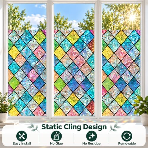 Stained Glass Window Privacy Film, Static Cling, 29.5" x 157.5"