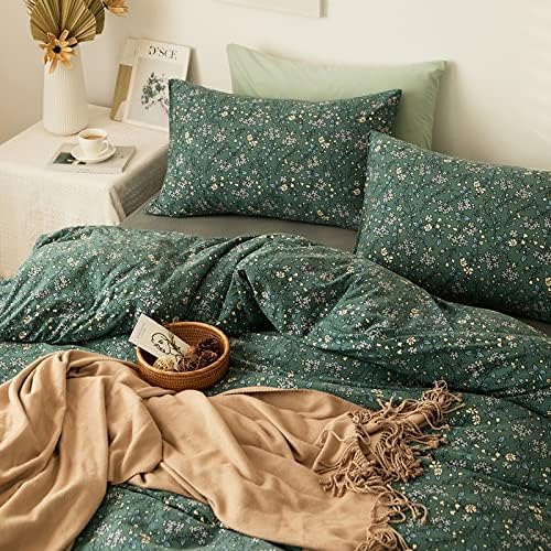 HighBuy Jersey Knit Cotton Duvet Cover Queen Green Floral 100% T-Shirt Cotton Comfy Bedding Set Super Soft Garden Chic Comforter Cover Queen Size