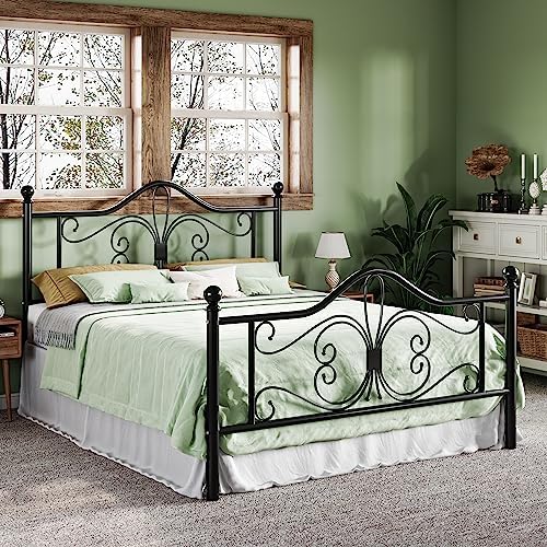 Allewie Metal Queen Platform Bed Frame, Butterfly Pattern Design, Black