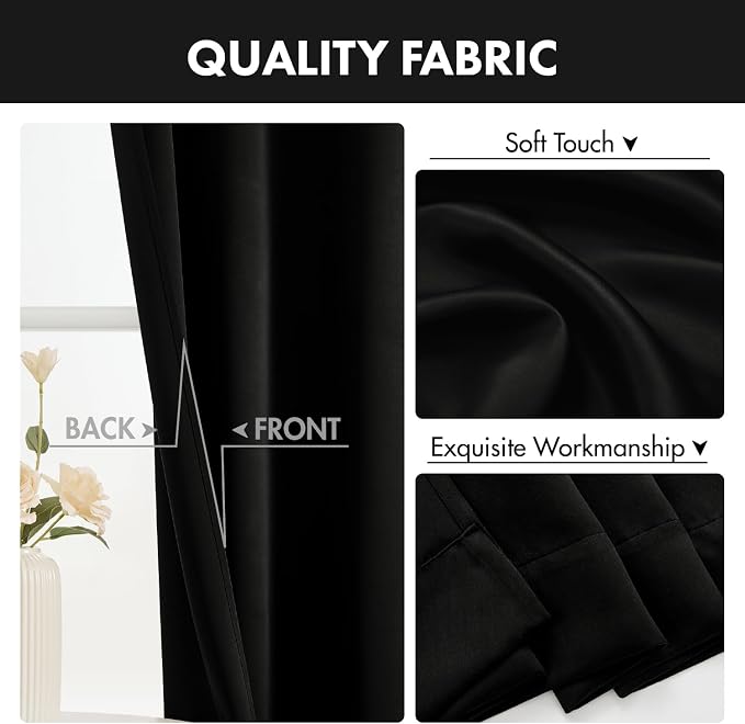 MIULEE 4-Panel 36 Inch Blackout Kitchen Tier Curtains Over Sink Black | Privacy - Image 8