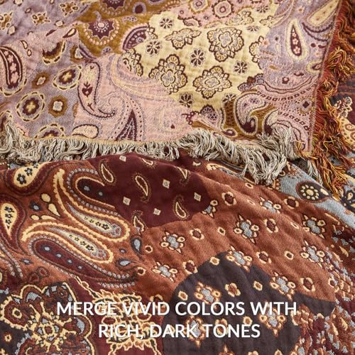 Bailix Boho Throw Blanket, 100% Cotton, Woven Paisley Pattern, 60"x80"
