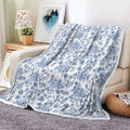 Floral Blanket Blue Floral Throw Blanket, Botanical Flowers Blankets, Soft, Flannel, Warm, Boho Flowers Bed Blankets All Season for Couch Bedroom Living Room, Blue-3 60X80 Inch