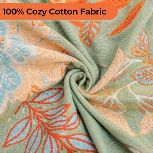 Floral Rustic Large Boho Throw Blanket 90"x98" Orange&Sage Green