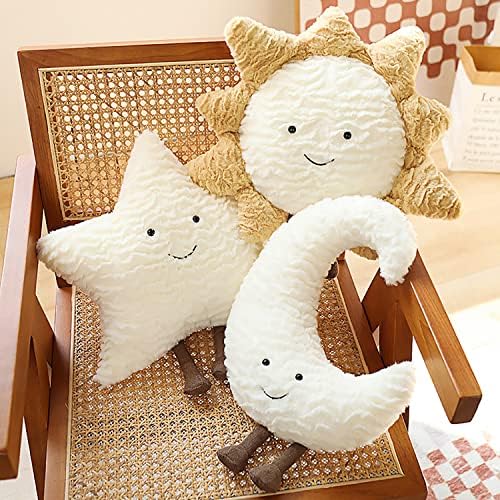 Moon Star Sun Pillow Sofa Cushion | Decorative Lumbar Support Pillow | Soft Plush Decorative Pillow (15inches, Moon)