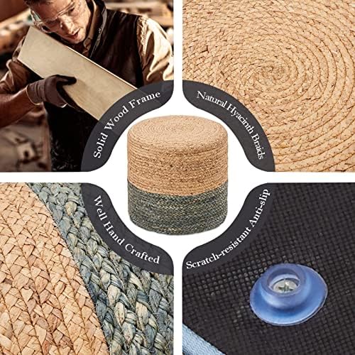 18'' Boho Ottoman Pouf Natural Water Hyacinth Rustic Handmade Lounge Pouffe