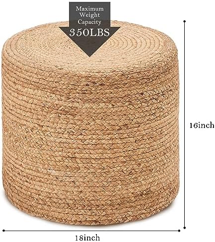 18'' Boho Ottoman Pouf Natural Water Hyacinth Rustic Handmade Lounge Pouffe