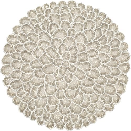 CLEENTABLE Beaded Round Placemat, White