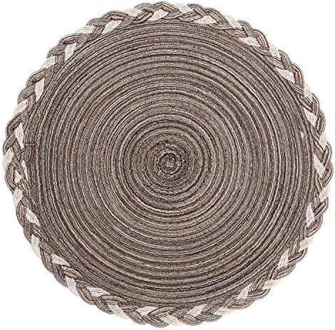SHACOS Round Placemats Set of 4 Braided Glitter Round Table Placemats 15 inch for Wedding Holiday Party (Multicolor-Light Coffee, 4)