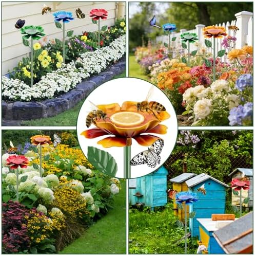 4 Pack Bee Watering Station, Metal Bee Bath, Butterfly Watering Station